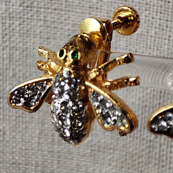 Bee Clear Rhinestone Earrings Comfort Screwbacks Clips Vintage Signed PAT D - Picture 6 of 15